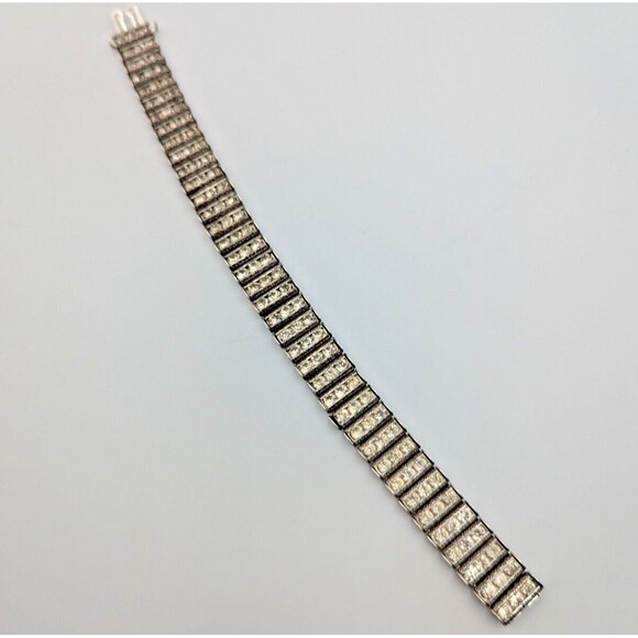 Vintage Bojar Sterling Silver 925 Clear Rhinestone Tennis Bracelet Art-Deco - Picture 12 of 16